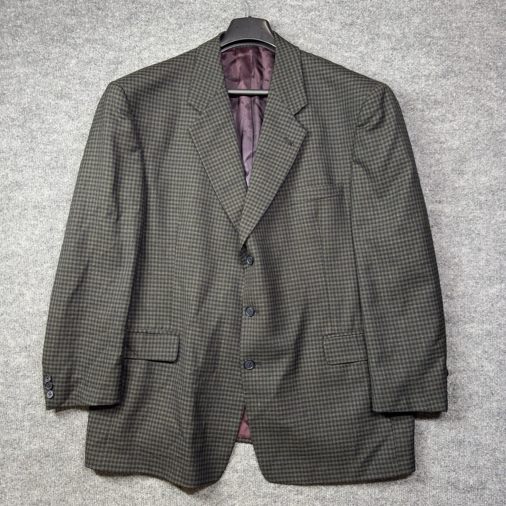 VTG 100% Pure Wool Blazer Mens 48R Plaid 3 Button Sport Coat 90s Ron Chereskin